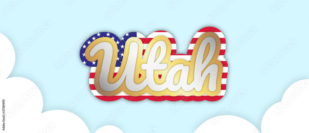 custom made wallpaper toronto digital"Utah" banner, big bold stroke style text. Editable removable background. Gold and silver script on the US flag, in sky with clouds. Vector Illustration.