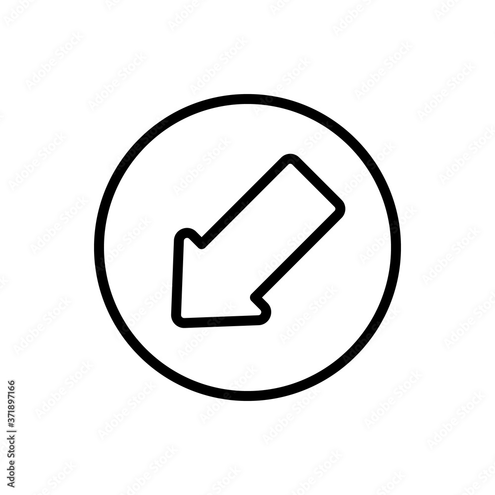Arrow down and left icon. Simple line, outline vector elements of pointer icons for ui and ux, website or mobile application Arrow down and left icon. Simple line, outline vector elements of pointer icons for ui and ux, website or mobile application