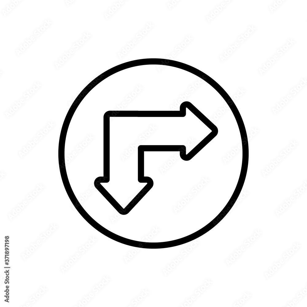 Arrow down and right icon. Simple line, outline vector elements of pointer icons for ui and ux, website or mobile application Arrow down and right icon. Simple line, outline vector elements of pointer icons for ui and ux, website or mobile application