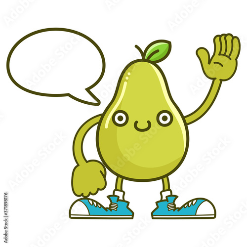 kawaii smiling pear fruit with sneakers cartoon