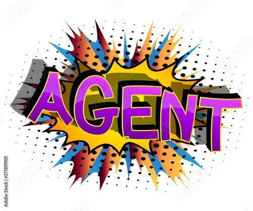 Agent Comic book style cartoon words on abstract comics background.