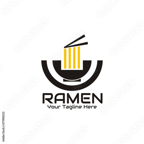 illustration vector graphic of The ramen is taken with chopsticks in a round bowl, perfect for ramen, fast food, noodles, cafe, restaurant, etc
