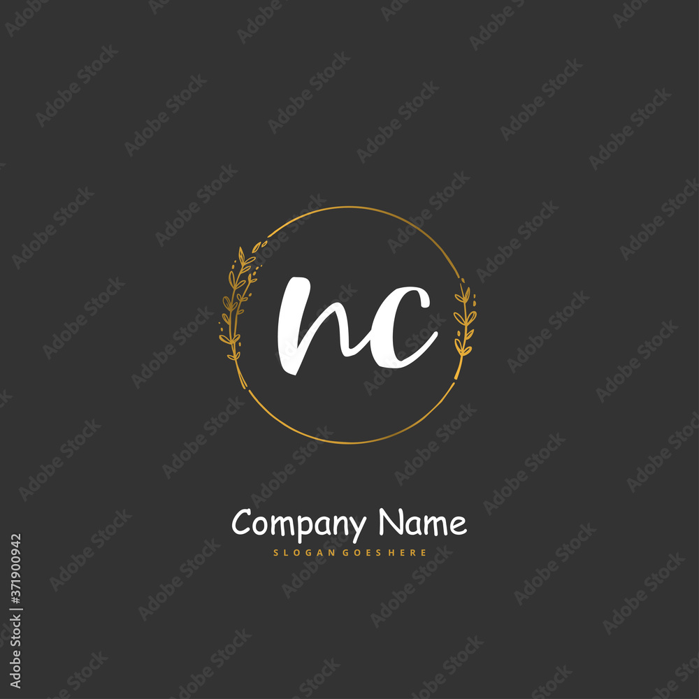 N C NC Initial handwriting and signature logo design with circle. Beautiful design handwritten logo for fashion, team, wedding, luxury logo.