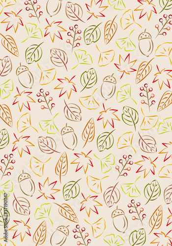 紅葉やイチョウなど秋のオシャレな縦背景　手書き風の小柄