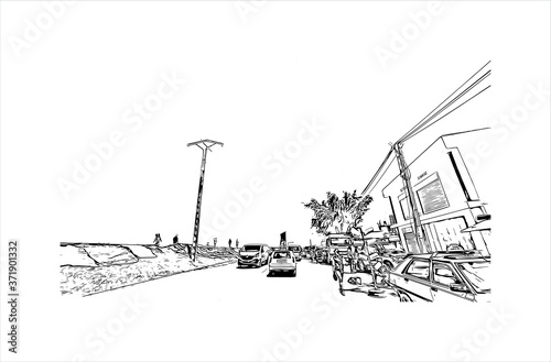 Building view with landmark of Antananarivo is the capital city of Madagascar, in the island’s Central Highlands. Hand drawn sketch illustration in vector. photo