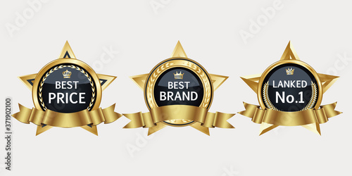Tableau sur toile Premium Star and Circle labels with Gold ribbons