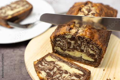 Homemade marble chocolate pound cake or loaf bread