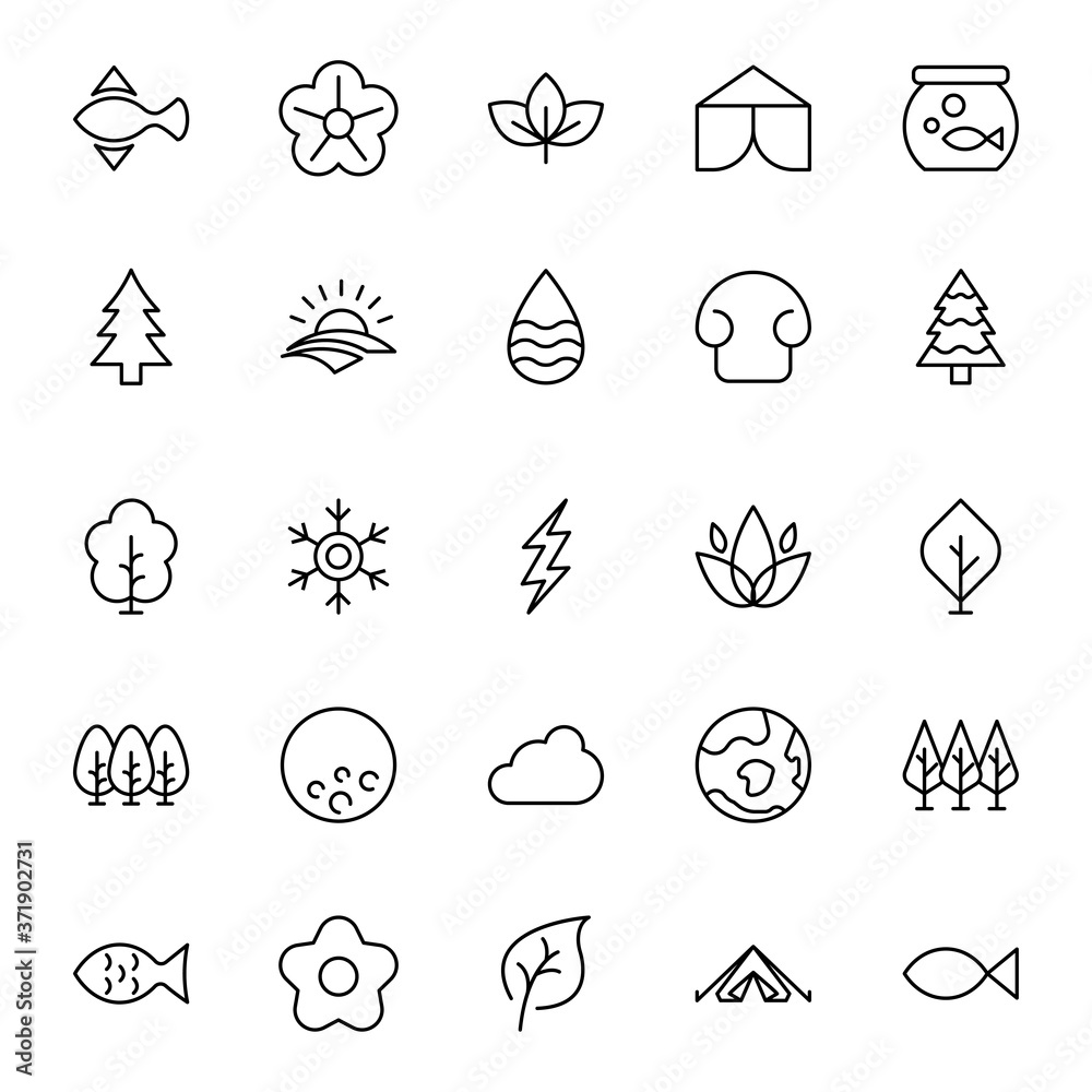 Fototapeta premium Nature line icon set.