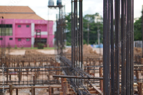 Close-up of steel column structure column.