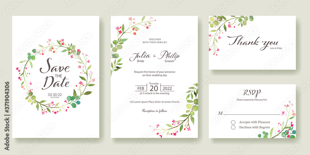 Wedding Invitation, save the date, thank you, rsvp card Design template. Vector. Summer pink flower. Wedding Invitation, save the date, thank you, rsvp card Design template. Vector. Summer pink flower.