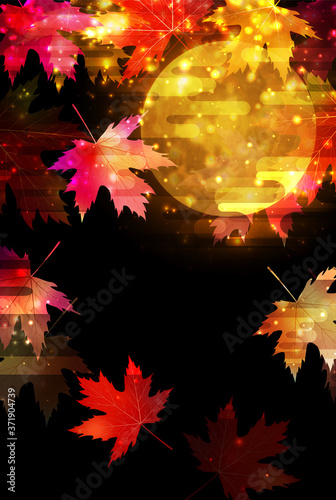 紅葉　もみじ　満月　背景
