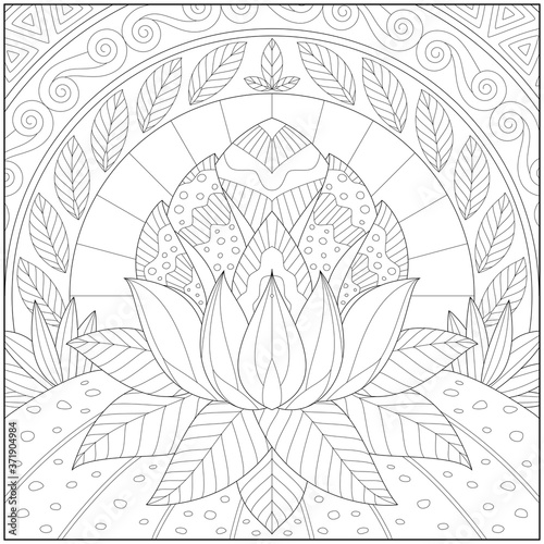 Fantasy lotus flower, Adult and kid coloring page in stylish vector illustration for education and learning