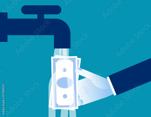 Person laundering of money. Dirty money concept. Flat cartoon business vector style