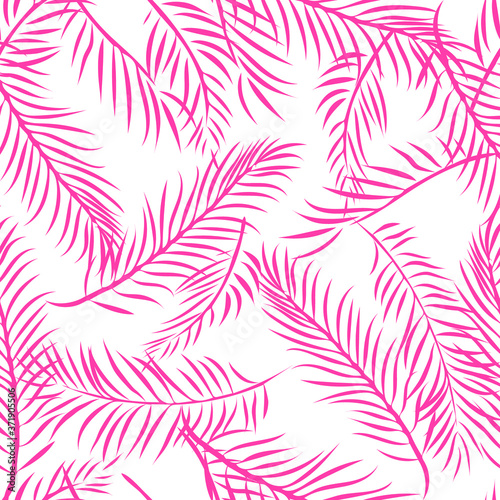 Hawaiian Palm Trees Tropical Pink Floral Pattern On white Background. Tropical Flower Seamless repeat patterns