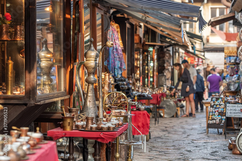 Tradigional girf shops in historical center of Sarajevo, Bascarsija.