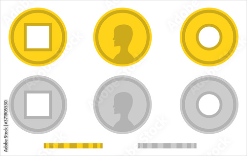 Coin china simple isolated icon set. Gold and silver money concept illustration in vector flat