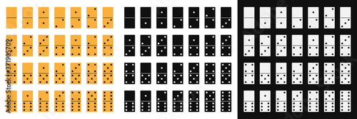 Domino game icon set in flat style. Classic black, white and wood