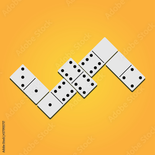 Domino classic game chain on the orange background in flat