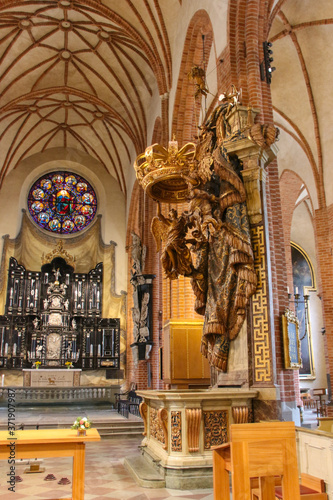 Stockholm, Sweden - April 21 2019: the view of interior of Saint Nicholas Church or Storkyrkan on April 21 2019 in Stockholm Sweden.