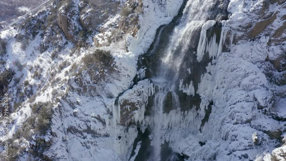 Frozen waterfall aerial shot in the winter in Ogden Utah. Frozen waterfall aerial shot in the winter in Ogden Utah.