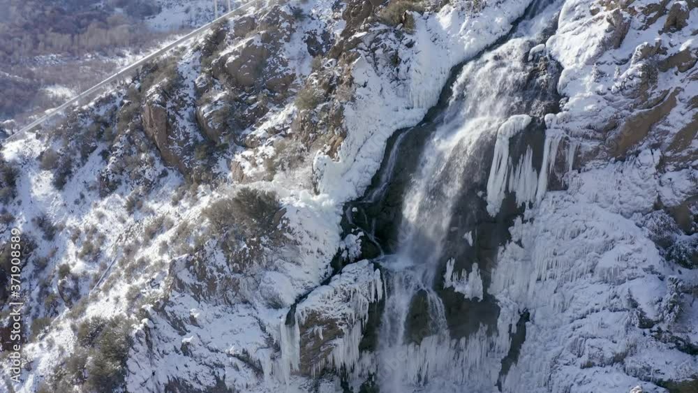 custom made wallpaper toronto digitalFrozen waterfall aerial shot in Ogden Canyon, Utah in the winter. 4K