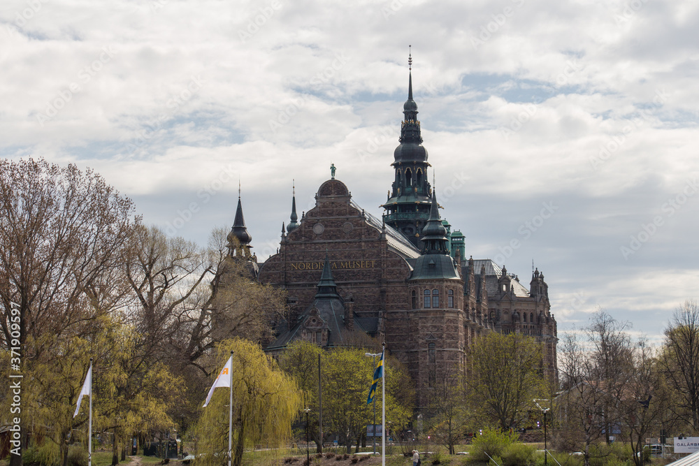 Obraz premium Stockholm, Sweden - April 22 2019: the exterior view of Nordic Museum on April 22 2019 in Stockholm Sweden.
