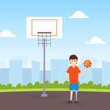 Young Man with Prosthesic Leg Playing Basketball, Handicapped Person Doing Sports Cartoon Vector Illustration