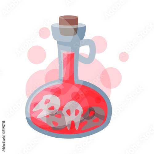 Transparent Bottle of Magic Red Potion, Occult Magic Object for Mystic Ritual Cartoon Style Vector Illustration