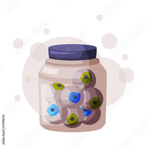 Glass Jar with Human Eyeballs, Occult Magic Object for Mystic Ritual Cartoon Style Vector Illustration