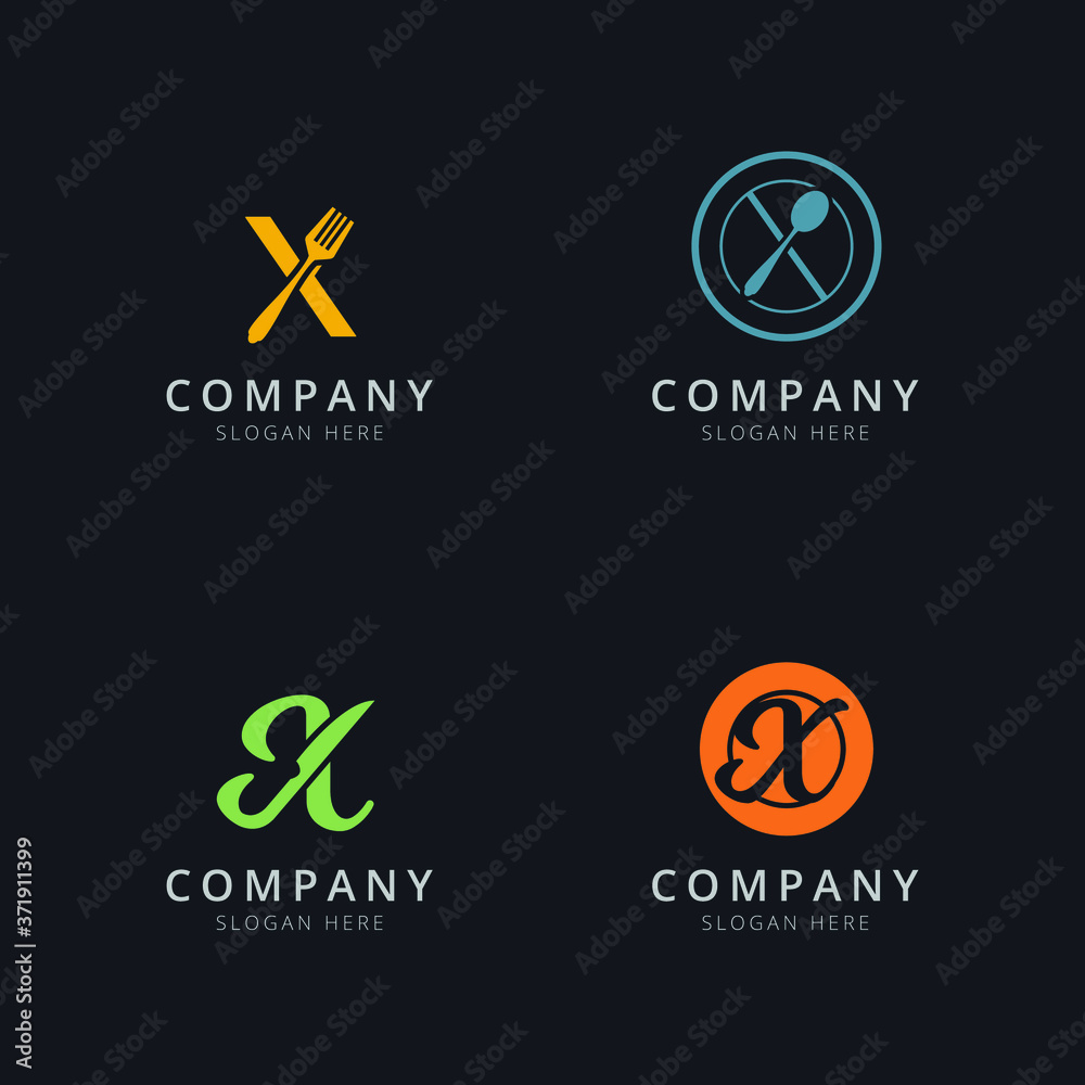 Initial X logo with restaurant elements