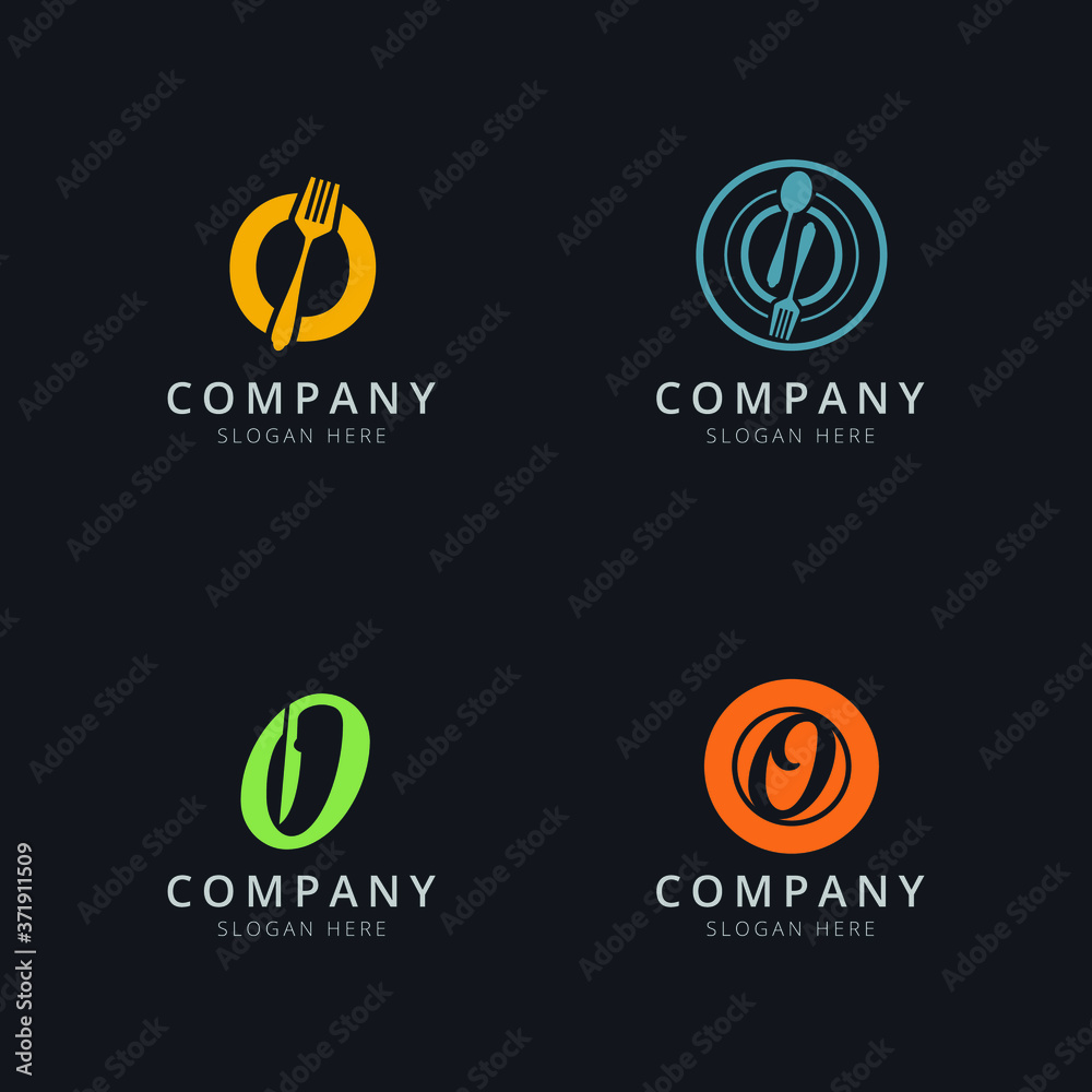 Initial O logo with restaurant elements