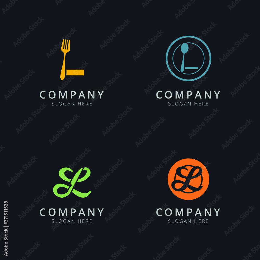 Initial L logo with restaurant elements Initial L logo with restaurant elements