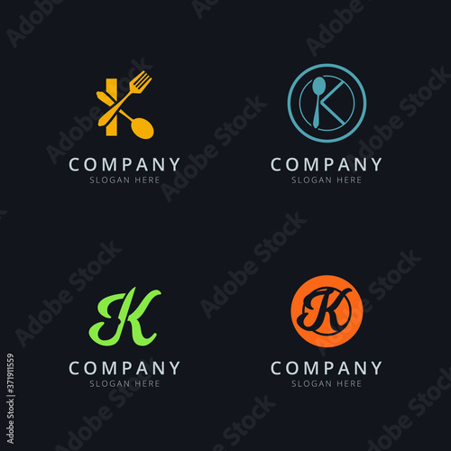 Initial K logo with restaurant elements