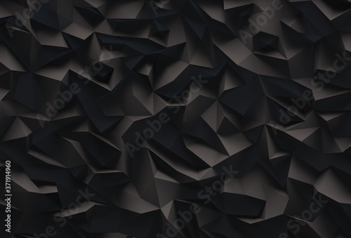 3d render,8K abstract black crystal background, faceted texture, macro panorama, wide panoramic polygonal wallpaper 