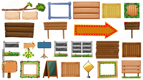 Set of wooden banner sign