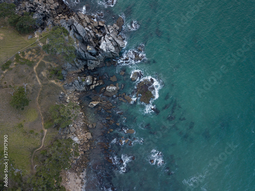 Aerial photos of a rocky coastline, New Zealand. 