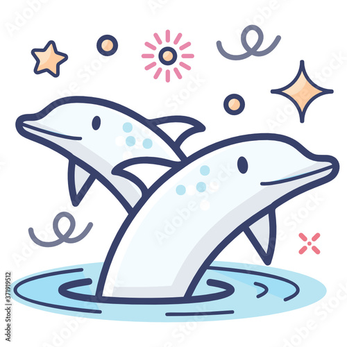 
Dolphin icon in flat design. Aquatic friendly mammals 
