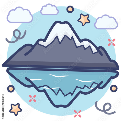 
Hill station, mountain landscape icon flat design 
