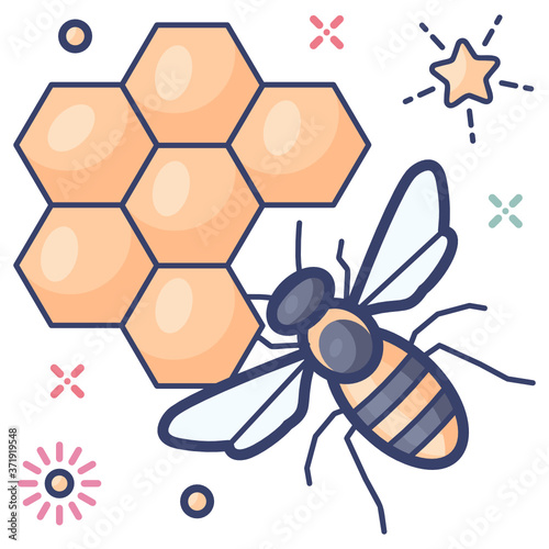 
Colonial bees preserved honey in beehive, flat style 
