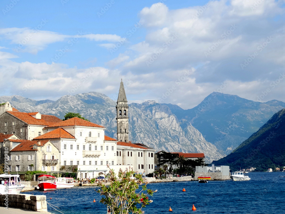 Perast old town central in Perast, Montenegro. Perast is an old town on the Bay of Kotor in Montenegro.