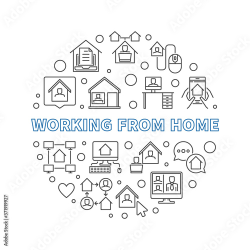 Working From Home vector thin line concept minimal round illustration