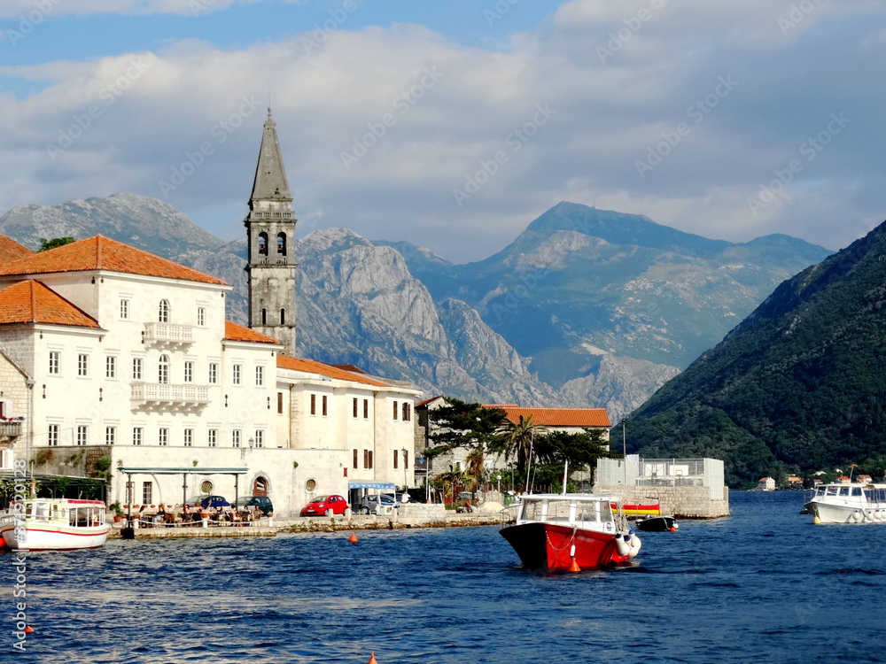 Perast old town central in Perast, Montenegro. Perast is an old town on the Bay of Kotor in Montenegro.