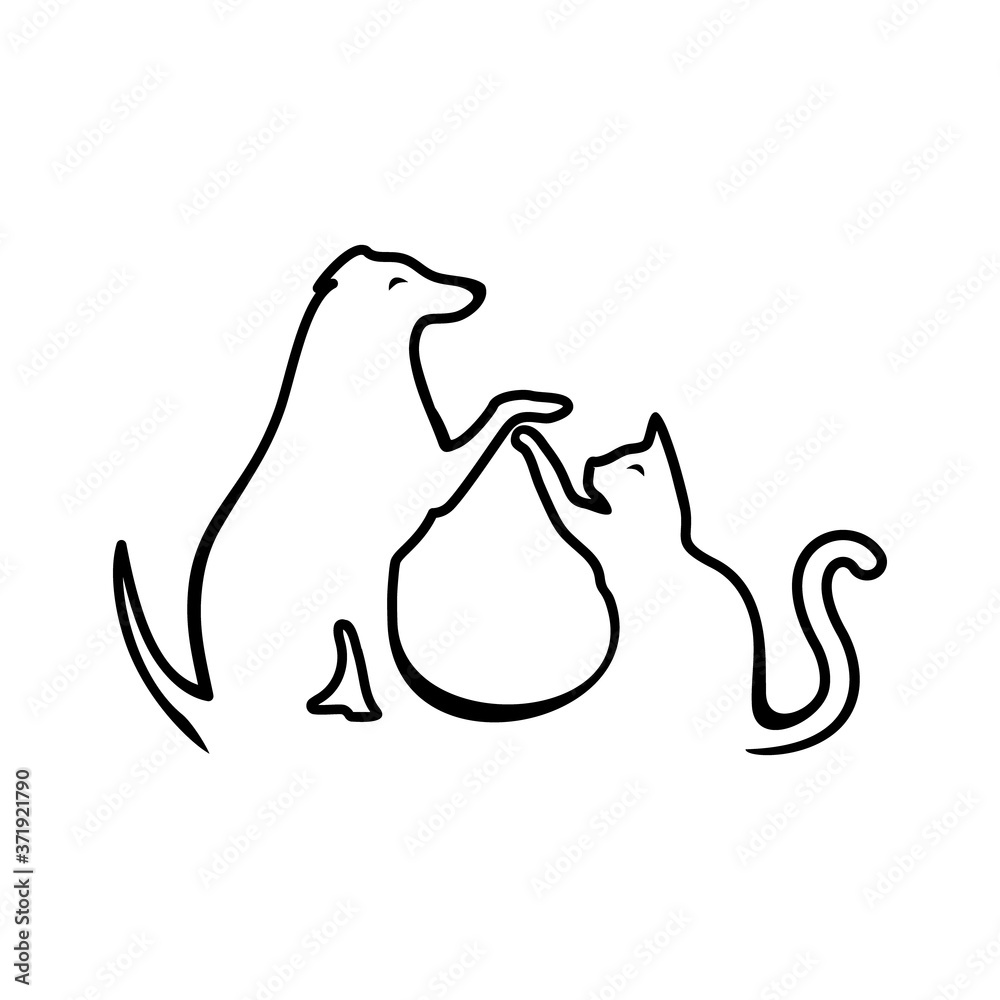 dog and cat high five line illustration dog and cat high five line illustration