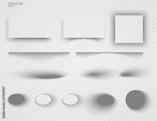 Vector shadows isolated. Set of shadow effects. Transparent paper and objects box square shadows. Wall and floor drop shadow vector collection