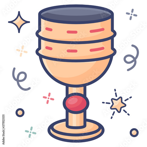 Drinking vessel with a foot and stem, goblet flat vector design 