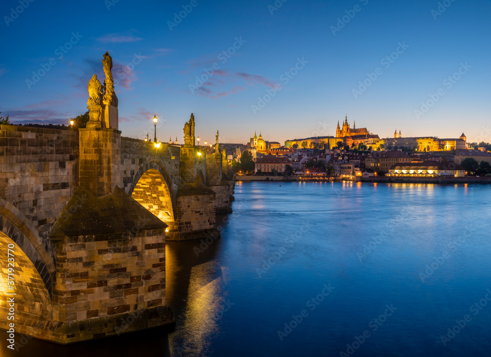 Hradcany during blue hour Prague, Czech Republic.	
