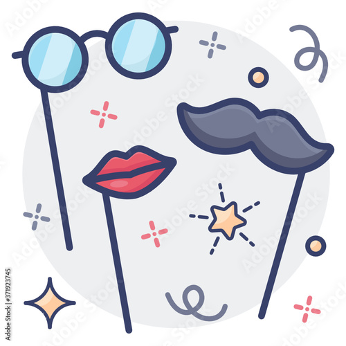 
Design of party props in editable flat style 
