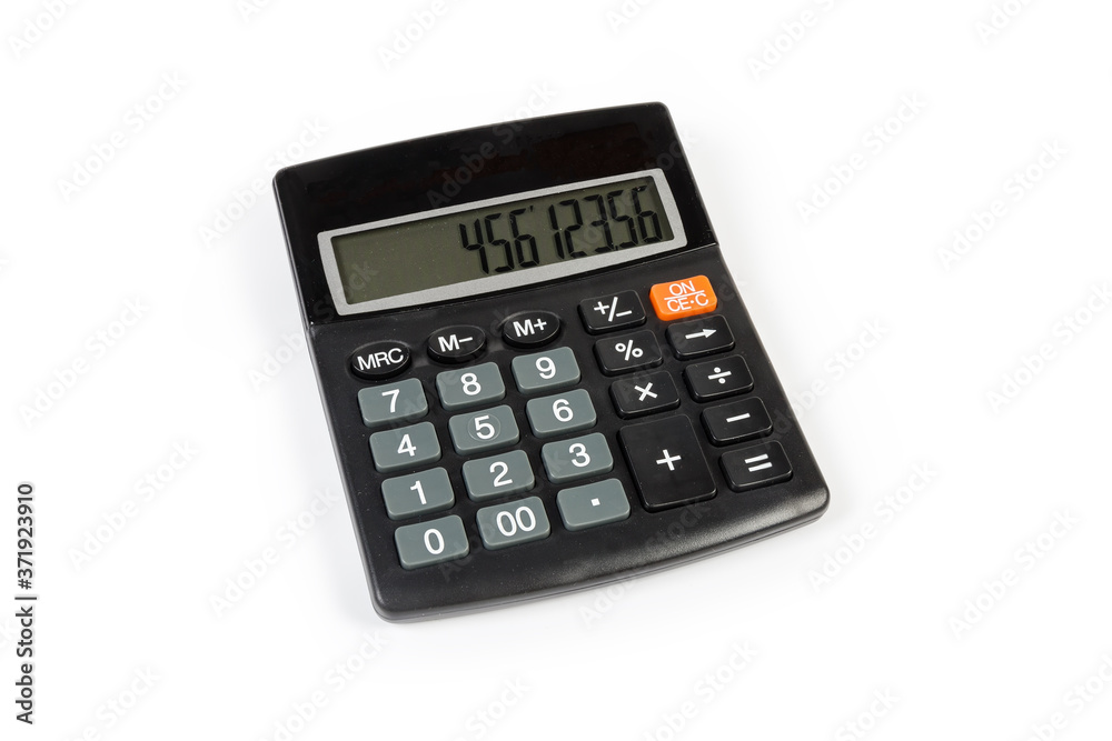 Modern electronic desk calculator on a white background Modern electronic desk calculator on a white background