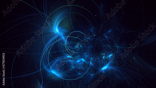 3D rendering abstract multicolored fractal light background with bright center