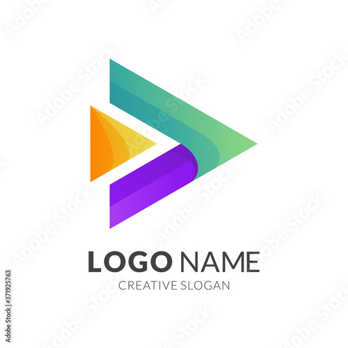 Free Download play button and arrow logo design, modern 3d logo style in gradient vibrant colors - GFXLoad